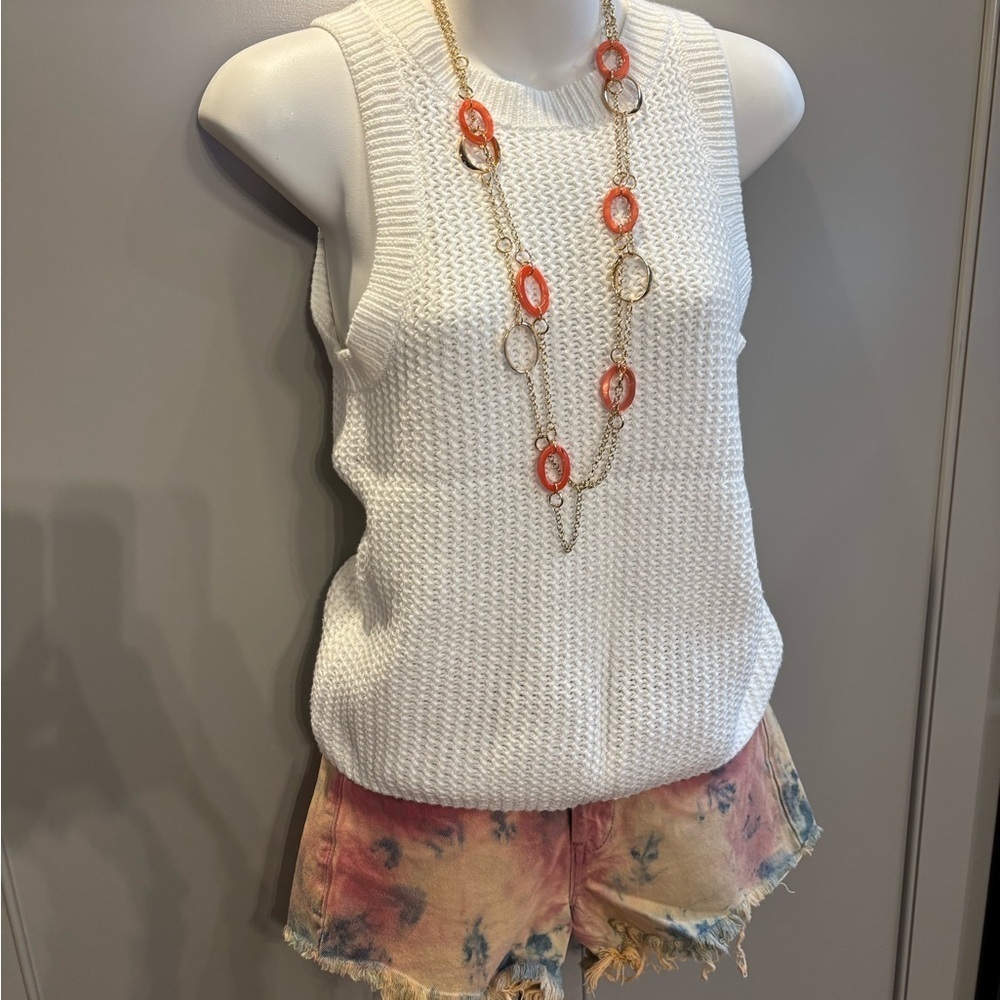 NWT Anthropologie White Knit Sleeveless Top sz xs